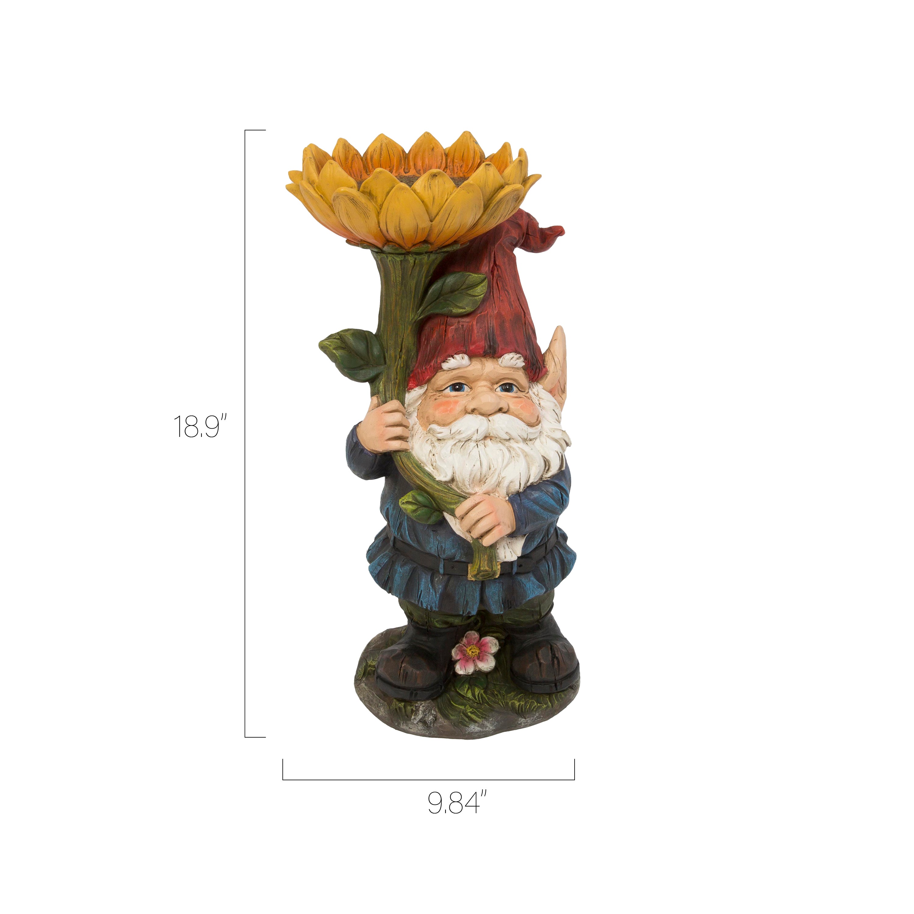 18.9 Inch Whimsical Resin Gnome with Sunflower Figurine
